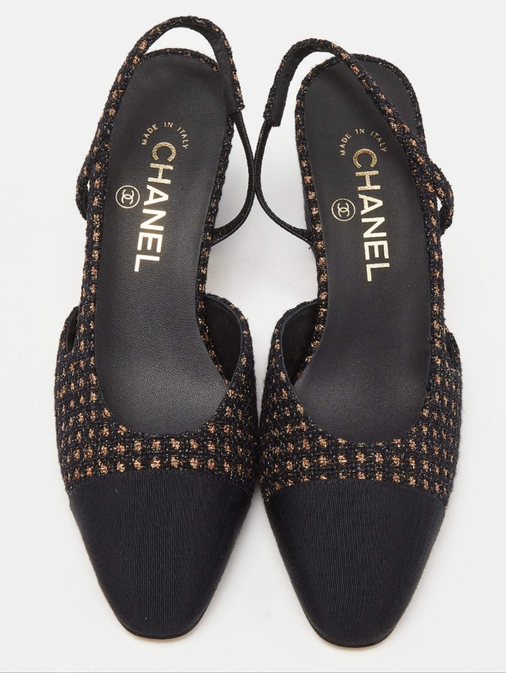 CHANEL 24C 😍 Tweed Slingbacks CC💋24C Coco Cap Toe 40 w/box 🎁☑️